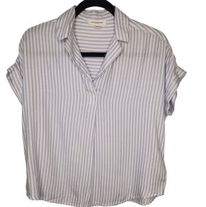 NWOT Beach Lunch Lounge Women's White/Blue Cap Sleeve Button Down Shirt Size XS